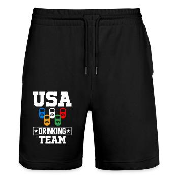 USA Drinking Team Funny Drinking Saying - Stanley/Stella Trainer Unisex Organic Jogging Shorts - black - Front - Nik (191cm) & Marisol (170cm)