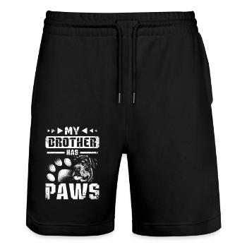 Pour propriétaire de rottweiler, mon frère a des pattes - Short de jogging bio TRAINER Stanley/Stella unisexe - noir - Devant - Nik (191cm) & Marisol (170cm)