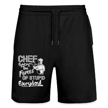 Chef Fighting The Forces - Stanley/Stella Trainer Unisex Organic Jogging Shorts - black - Front - Nik (191cm) & Marisol (170cm)
