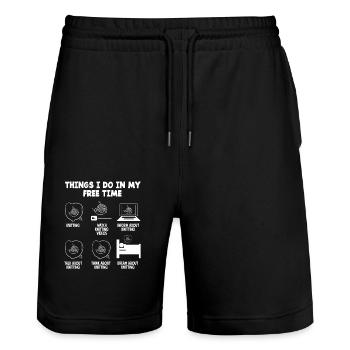 Stricken In Meiner Freizeit - Stanley/Stella Unisex Bio Joggingshorts Trainer  - Schwarz - Vorne - Nik (191cm) & Marisol (170cm)