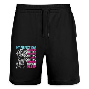 Stricken Mein Perfekter Tag - Stanley/Stella Unisex Bio Joggingshorts Trainer  - Schwarz - Vorne - Nik (191cm) & Marisol (170cm)