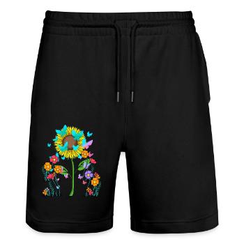 Sunflower Sunflowers Butterflies Insects - Stanley/Stella Trainer Unisex Organic Jogging Shorts - black - Front - Nik (191cm) & Marisol (170cm)