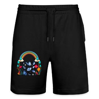 Rainbow Butterflies Nature Flowers Insect - Stanley/Stella Trainer Unisex Organic Jogging Shorts - black - Front - Nik (191cm) & Marisol (170cm)