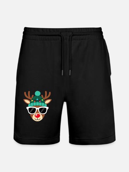 Weihnachts Rentier mit roter Nase - Stanley/Stella Unisex Bio Joggingshorts Trainer - Schwarz