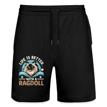 La vie est meilleure avec un amoureux des chats Ragdolls - Short de jogging bio TRAINER Stanley/Stella unisexe - noir - Devant - Nik (191cm) & Marisol (170cm)