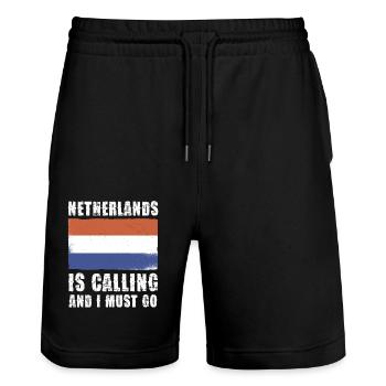 Netherlands Is Calling And I Must Go - Stanley/Stella Trainer Unisex Organic Jogging Shorts - black - Front - Nik (191cm) & Marisol (170cm)