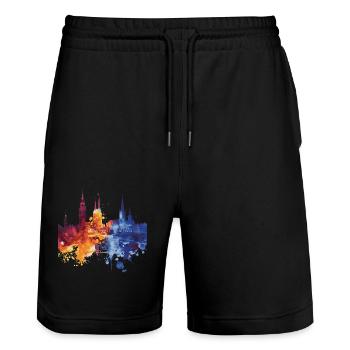 Hoogeveen - Stanley/Stella Unisex Bio Joggingshorts Trainer  - Schwarz - Vorne - Nik (191cm) & Marisol (170cm)