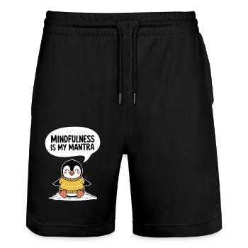 Mindfulness is my mantra Happy Penguin - Stanley/Stella Trainer Unisex Organic Jogging Shorts - black - Front - Nik (191cm) & Marisol (170cm)