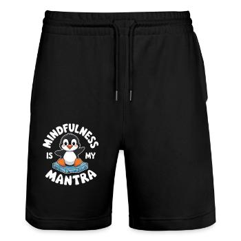 Mindfulness is my mantra with cute penguin - Stanley/Stella Trainer Unisex Organic Jogging Shorts - black - Front - Nik (191cm) & Marisol (170cm)