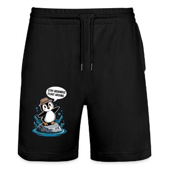 Stay grounded hover around penguin - Stanley/Stella Trainer Unisex Organic Jogging Shorts - black - Front - Nik (191cm) & Marisol (170cm)