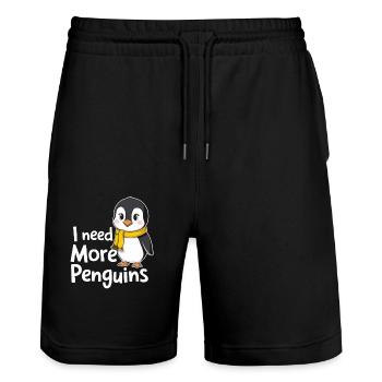 I Need More Penguins Funny Penguin Saying - Stanley/Stella Trainer Unisex Organic Jogging Shorts - black - Front - Nik (191cm) & Marisol (170cm)
