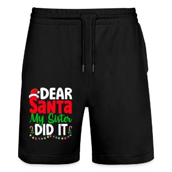 Dear Santa My Sister Did It Christmas Naugthy - Stanley/Stella Trainer Unisex Organic Jogging Shorts - black - Front - Nik (191cm) & Marisol (170cm)