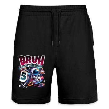 Astronaut 5. Geburtstag Weltall - Stanley/Stella Unisex Bio Joggingshorts Trainer  - Schwarz - Vorne - Nik (191cm) & Marisol (170cm)