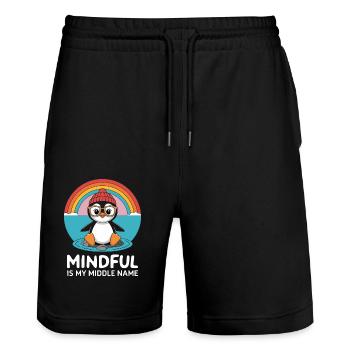Achtsamkeit Ist Mein Zweiter Vorname Pinguin - Stanley/Stella Unisex Bio Joggingshorts Trainer  - Schwarz - Vorne - Nik (191cm) & Marisol (170cm)