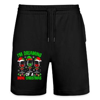 I'm Dreaming Of A Wine Christmas Naughty Spirit - Stanley/Stella Unisex Bio Joggingshorts Trainer  - Schwarz - Vorne - Nik (191cm) & Marisol (170cm)