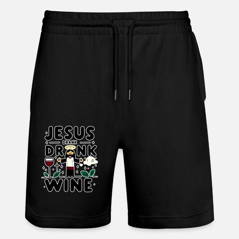 Jesus Drank Wine 7 - Stanley/Stella Unisex Bio Joggingshorts Trainer  - Schwarz