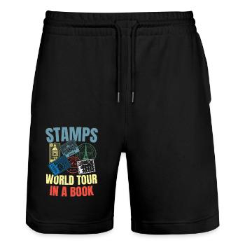 Stamps World Tour in a Book - Stanley/Stella Unisex Bio Joggingshorts Trainer  - Schwarz - Vorne - Nik (191cm) & Marisol (170cm)