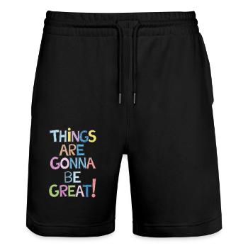 Motivation Things Are Gonna Be Great - Stanley/Stella Unisex Bio Joggingshorts Trainer  - Schwarz - Vorne - Nik (191cm) & Marisol (170cm)