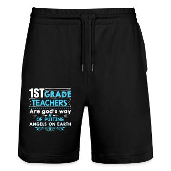 Proud To Be 1st Grade Teacher - Stanley/Stella Trainer Unisex Organic Jogging Shorts - black - Front - Nik (191cm) & Marisol (170cm)