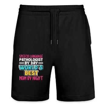 Logopädin Am Tag Weltbeste Mama - Stanley/Stella Unisex Bio Joggingshorts Trainer  - Schwarz - Vorne - Nik (191cm) & Marisol (170cm)