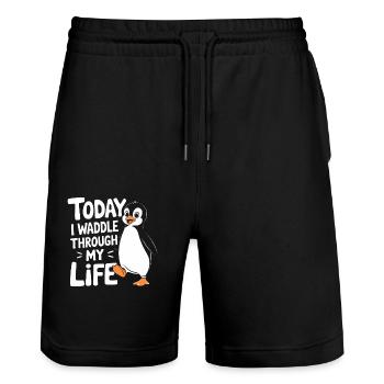 Aujourd’hui, je me dandine dans ma vie Penguin - Short de jogging bio TRAINER Stanley/Stella unisexe - noir - Devant - Nik (191cm) & Marisol (170cm)