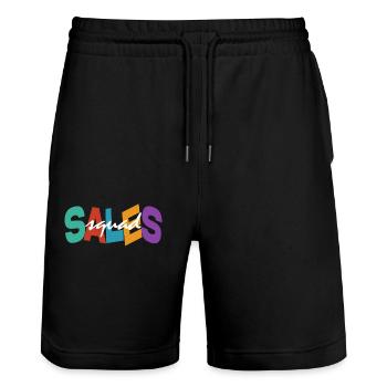 Sales Squad Buntes Typografie-Design Sales Squad - Stanley/Stella Unisex Bio Joggingshorts Trainer  - Schwarz - Vorne - Nik (191cm) & Marisol (170cm)