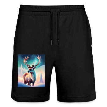 Majestic reindeer design with northern lights - Stanley/Stella Trainer Unisex Organic Jogging Shorts - black - Front - Nik (191cm) & Marisol (170cm)