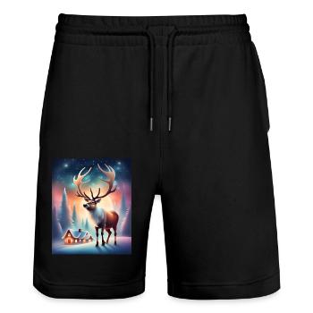 Rentiere aus dem Dorf des Weihnachtsmanns - Stanley/Stella Unisex Bio Joggingshorts Trainer  - Schwarz - Vorne - Nik (191cm) & Marisol (170cm)