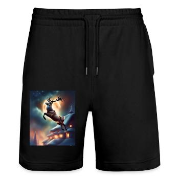 Le renne de Noël du Père Noël - Short de jogging bio TRAINER Stanley/Stella unisexe - noir - Devant - Nik (191cm) & Marisol (170cm)