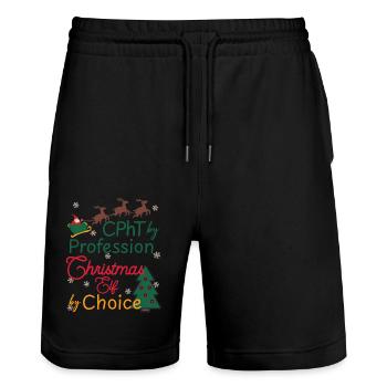 CPhT Weihnachten Xmas Elf certified Pharmacy tech - Stanley/Stella Unisex Bio Joggingshorts Trainer  - Schwarz - Vorne - Nik (191cm) & Marisol (170cm)