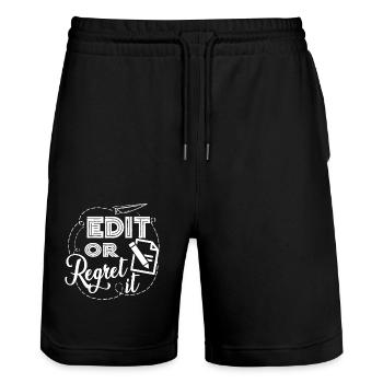 English Teacher Edit Or Regret It - Stanley/Stella Trainer Unisex Organic Jogging Shorts - black - Front - Nik (191cm) & Marisol (170cm)