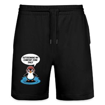 Grow Beyond Me Daily With Penguin - Stanley/Stella Trainer Unisex Organic Jogging Shorts - black - Front - Nik (191cm) & Marisol (170cm)