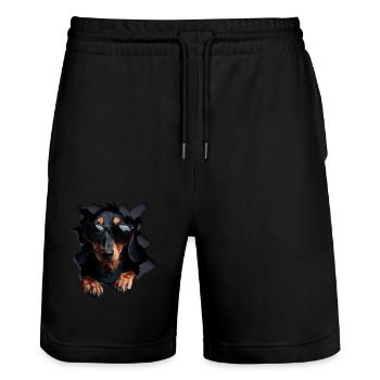 Drôle de chien Propriétaire de chien Chien mignon Teckel - Short de jogging bio TRAINER Stanley/Stella unisexe - noir - Devant - Nik (191cm) & Marisol (170cm)