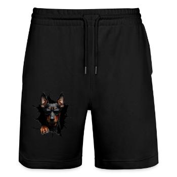 Drôle de chien propriétaire Chien mignon Doberman - Short de jogging bio TRAINER Stanley/Stella unisexe - noir - Devant - Nik (191cm) & Marisol (170cm)