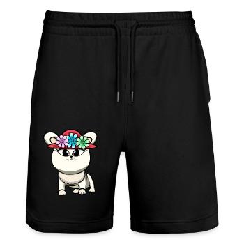 Chat Chats Chaton - Short de jogging bio TRAINER Stanley/Stella unisexe - noir - Devant - Nik (191cm) & Marisol (170cm)