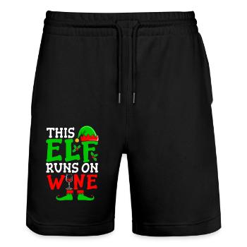 This Elf Runs On Wine Christmas Spirit - Stanley/Stella Trainer Unisex Organic Jogging Shorts - black - Front - Nik (191cm) & Marisol (170cm)