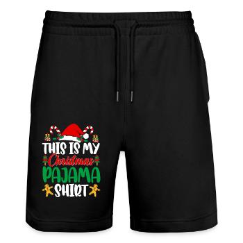 This Is My Christmas Pajama Shirt Nap Sleep Santa - Stanley/Stella Unisex Bio Joggingshorts Trainer  - Schwarz - Vorne - Nik (191cm) & Marisol (170cm)