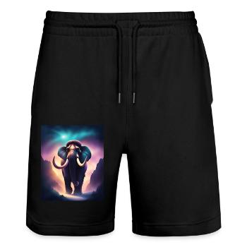 Mammouth cool avec fond violet - Short de jogging bio TRAINER Stanley/Stella unisexe - noir - Devant - Nik (191cm) & Marisol (170cm)