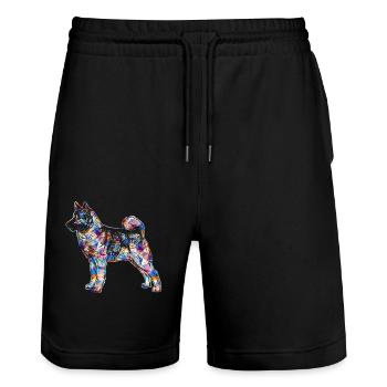 Norwegian Elkhound Geometric - Stanley/Stella Trainer Unisex Organic Jogging Shorts - black - Front - Nik (191cm) & Marisol (170cm)