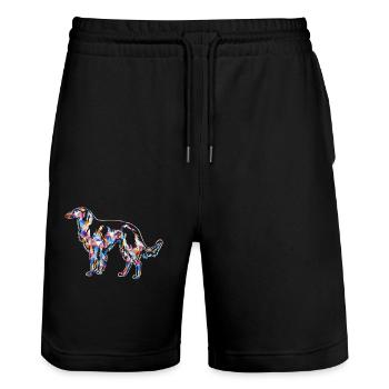 Irish Wolfhound Geometric - Stanley/Stella Trainer Unisex Organic Jogging Shorts - black - Front - Nik (191cm) & Marisol (170cm)