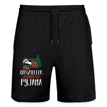 Offizielles Weihnachts Schlafshirt Pinguin - Stanley/Stella Unisex Bio Joggingshorts Trainer  - Schwarz - Vorne - Nik (191cm) & Marisol (170cm)