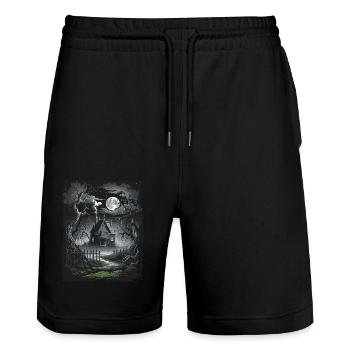 Dunkles Cottagecore Mondscheinhäuser - Stanley/Stella Unisex Bio Joggingshorts Trainer  - Schwarz - Vorne - Nik (191cm) & Marisol (170cm)