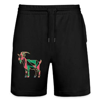 geomGeometrische Bauernhoftier Grafik Ziege Bunt - Stanley/Stella Unisex Bio Joggingshorts Trainer  - Schwarz - Vorne - Nik (191cm) & Marisol (170cm)