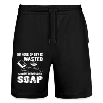 Soap Maker Spent Time On Making Soap - Stanley/Stella Trainer Unisex Organic Jogging Shorts - black - Front - Nik (191cm) & Marisol (170cm)
