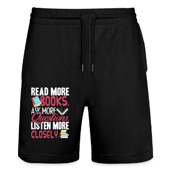 Book Read More Books - Stanley/Stella Trainer Unisex Organic Jogging Shorts - black - Front - Nik (191cm) & Marisol (170cm)