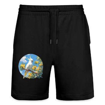 Cockatoo Cockatoos Cockatoo - Stanley/Stella Trainer Unisex Organic Jogging Shorts - black - Front - Nik (191cm) & Marisol (170cm)