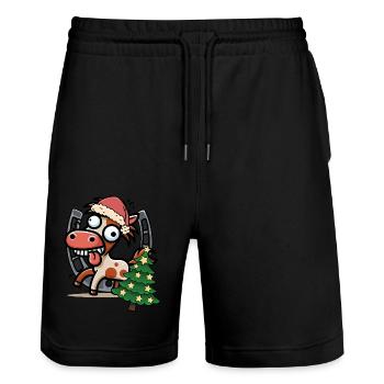 Nikolaus Pferd Pferde Weihnachten Weihnachtsmann - Stanley/Stella Unisex Bio Joggingshorts Trainer  - Schwarz - Vorne - Nik (191cm) & Marisol (170cm)