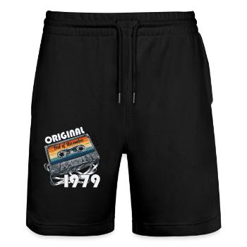 45th Birthday Vintage November 1979 Vintage 79 - Stanley/Stella Trainer Unisex Organic Jogging Shorts - black - Front - Nik (191cm) & Marisol (170cm)