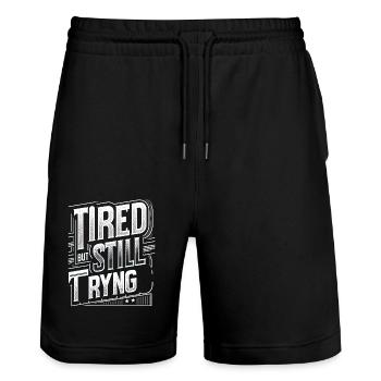 Tired But Still Trying 8 - Stanley/Stella Unisex Bio Joggingshorts Trainer  - Schwarz - Vorne - Nik (191cm) & Marisol (170cm)