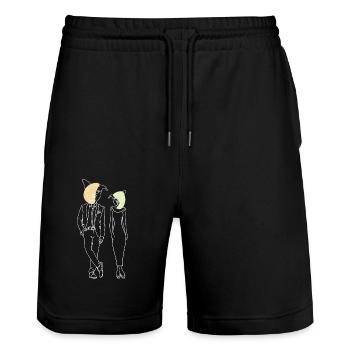 Tiergesichter Paar Animal Faces Couple - Stanley/Stella Trainer Unisex Organic Jogging Shorts - black - Front - Nik (191cm) & Marisol (170cm)